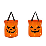 Triogift LED Light Halloween Trick or Treat Bucket Pumpkin Candy Bags Collapsible Halloween Basket for Thanksgiving Party Gift Basket