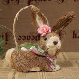 Triogift  Artificial Straw Easter Rabbit Holiday Wedding Indoor Outdoor Festival Supplies Decoration Rabbit Doll Animal Model Filled Eggs