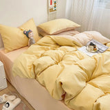 Triogift Cream Style Pink Yellow Bedding Set Twin Full Queen King Size Bed Linen Girls Adults 180x220cm Bed Flat Sheet Pillowcase Kawaii