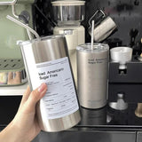 Triogift  -  European Style Vintage Upscale Coffee Cup  Ins Good-looking Stainless Steel Thermos with Straw Niche Water Bottle