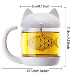 Triogift  -  1pc 250ml Creative Glass Mug Cute Cat Glass Cup Tea Mug With Fish Infuser Strainer Filter Home Offices Kitchen Drinkware Teaware