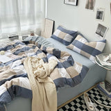 Triogift Bed Linen Washed Cotton Striped Grid Minimalist Bedding Sheet Set Comforter Sets Queen Duvet Cover Double For Boys And Girls