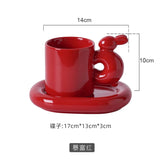 Triogift  -  Style 220ml Exquisite Rabbit Ceramic Coffee Cup Breakfast Milk Mug Dish Afternoon Camellia Tea Cup Office Home Mug Couple Gift