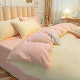 Triogift Cream Style Pink Yellow Bedding Set Twin Full Queen King Size Bed Linen Girls Adults 180x220cm Bed Flat Sheet Pillowcase Kawaii