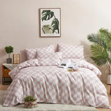 Triogift  Duvet Cover,Boys Girls Modern Dusty Pink Checkered Geometric Quilts Luxury Abstract Bed,comforter Bedding Sets