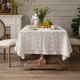 Triogift Luxury Lace Tablecloth Party Table Cloth American White Embroider Table Decoration for Living Room Bedroom Table Cover