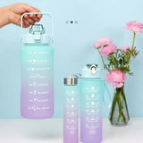 Triogift  -  3pcs Set Gym Bottles with Time Graduated Space Water Cup High Capacity Portable Plastic Cups Outdoor Travel Water Bottle Set