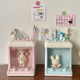 Triogift Creative House Shape Doll Storage Box&Pen Holder Multifunctional Desktop Organizer School Office Stationery