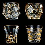 Triogift  -  1pc Whiskey Glass Tumbler Golden Line Wine Whisky Glasses Golden Painted Crystal Barware Multi-Functional Beer Cocktail Cup