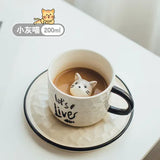 Triogift  -  Cute Kitten Ceramic Cat Claw Cup Afternoon Tea Coffee Cups with Plates Dishes Ceramic Mug for Couples and Children Drinking Milk