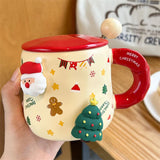 Triogift  - Cartoon Christmas Mug Household Cute Milk Ceramic Cup with Lid and Spoon Accompanying Gift Couple Coffee Cup