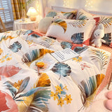 Triogift  King Size Bedding Set with Quilt Cover Flat Sheet Pillowcase Kids Girls Boys Checkerboard Pinted Single Double Bed Linen