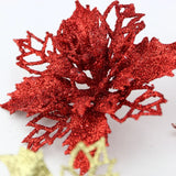 Triogift (10pcs) Artificial Christmas Tree Flower Glitter Decorations Xmas Ornaments New Year Gift