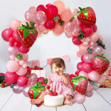 Triogift  102pcs Strawberry Party Decoration Balloon Garland Kit for Girls 1st 2nd Birthday Party Supplies Strawberry Theme Decoration