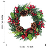 Triogift Christmas Decoration Wreaths for Front Door Handmade Cypress Leaf Red Berry Pine Wreath Xmas Home Wall Window Decor