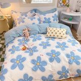 Triogift 100% High Quality Cotton Bedding Set 1 Duvet Cover 2 Pillowcases Cartoon Sky Blue Flower Pattern Design 16 Sizes,Customizable