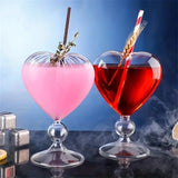 Triogift 1pc Heart Shaped Cocktail Glass with Straw Clear Stemmed Wine Glass Creative Champagne Glasses Drinking Cups for Bar Pub Club