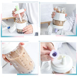 Triogift  -  Kawaii Cat Bubble Tea Glass Water Bottle With Straw PU Sleeve Cute Boba Coffee Milk Cups Portable Girl Drinking Bottle BPA Free