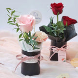 Triogift 4Pcs Mini Flower Box Portable Round Rose Bouquet Bucket Boxes Wedding Party Table Decoration DIY Gift Packaging Valentine's Day