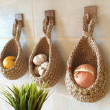 Triogift  1pc Handwoven Wall Hanging Fruit Vegetable Basket Teardrop Plant Basket Kitchen Table Wall Hanging Storage Basket Container