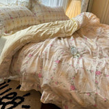 Triogift  Korean Princess Duvet Cover Set Skin Friendly Wash Cotton Bedding Set Of Four Pieces Lace Bedin Set Bed Sheets Comforter Cover