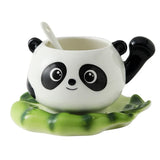 Triogift  -  Creative Bamboo Panda Ceramic Teacup Cartoon Cute Bear Coffee Cup Couple Gift Dessert Milk Mug Home Water Mug Home Decoration