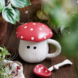 Triogift  -  Red Mushroom Coffee Cup Saucer Exquisite Ceramic Afternoon Tea Set Simple Home Teapot Breakfast Milk Mug Cartoon Dessert Plate