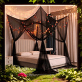 Triogift Four-Door Sexy Mosquito Net Canopy - King/Queen Double Bed Size, Elegant Black Color Luxurious Palace Netting Prevent Insect