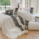 Triogift  French Retro Bedding Sets Luxury Princess Lace Cotton Ruffle Duvet Cover Set Bed Sheet King Size Bedding Set Bed Comforter Set