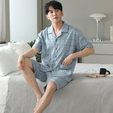 Triogift  M-4XL Plus Size High Quality Men Pyjamas Summer Thin Short Sleeved Pure Cotton Sleepwear Set Teenagers Home Clothes Male Pajamas