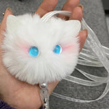 Triogift  Funny Interactive Cat Toys Kawaii Plush White Tassel Bell Cat Stick Toys for Kitten Playing Teaser Ribbon Wand Toys Cat Supplies