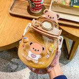 Triogift  -  Cute Water Bottle For Girl Kid Large Capacity Mug Outdoor Sport Drinking Kettle Portable Kawaii Bear Cup 1.3L Tumbler With Straw