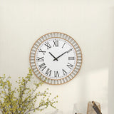 Triogift 24" White Metal Wall Clock With Gold Frame and Radial Beading Decoration for Bedroom Large Living Room Wall Clock Decor Home