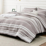 Triogift Comforter Set, Striped Bedding Set All Season, Bed in a Bag with Comforter, Sheets, Pillowcases & Shams, Twin, Cal King