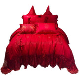 Triogift  European Princess Style Lace Duvet Cover Set Red High-end Wedding Bedding set King Queen Size Bed set bed sheet set juego de cam