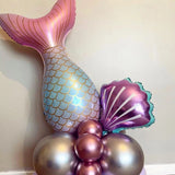 Triogift Mermaid Party Balloons 32inch 1 2 3 Foil Number Balloon Girls' Mermaid Tail Birthday Party Decorations Baby Shower Helium Globos