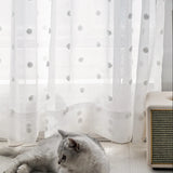 Triogift White Plush Balls White Sheer Curtain for Living Room Voile Drape Window Kitchen Balcony Organza Home Decoration