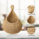 Triogift  1pc Handwoven Wall Hanging Fruit Vegetable Basket Teardrop Plant Basket Kitchen Table Wall Hanging Storage Basket Container