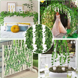 Triogift  Artificial Green Ivy Leaf Rattan Creeper Leaves Vine Hanging Garland DIY Fake Flowers Plants for Garden Wedding Party Home Decor