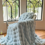 Triogift  Luxury faux fur Blanket home bed linen Bubble Fleece Knee blanket bed Plaid plush sofa blankets for winter Bedspread on the bed