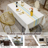 Triogift Embroidery Tassel Tablecloth,Cotton Linen Dust Proof Dinner Table Cover,for Kitchen Dining Room Party Home Tabletop Decoration