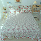 Triogift Elegant Flowers Print Bedding Sets King Queen Size Pastoral Style Ruffle Lace Duvet Cover Bed Sheet Pillowcases Home Textile