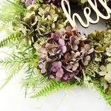 Triogift  Artificial Hydrangea Wreath for Front Door Home Decoration Hydrangea Garland Wall Background Wedding Party Decor Hello Wreath