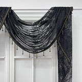 Triogift 1PC Black Ripple Swags Valance for Living Room Bay Window Lace Sheer Drape Curtain Head Study Hotel Home Decoration