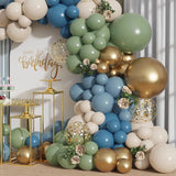 Triogift 116Pcs Dusty Blue Sage Green Balloons Garland Arch Kit Gold Confetti Balloons for Birthday Wedding Baby Shower Party Decorations