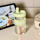 Triogift  -  600ml Cute Glass Cup With Lid And Straw Cover Cap Infuser Glass Water Bottle Aesthetic For Coffee Tea Juice Drinking Bottle