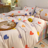 Triogift  King Size Bedding Set with Quilt Cover Flat Sheet Pillowcase Kids Girls Boys Checkerboard Pinted Single Double Bed Linen