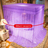 Triogift Embroidery Lace Mosquito Net for Bed Square Princess Palace Queen Mosquito Net with Stainless Steels Home Single Double Bed Tent