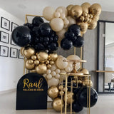 Triogift 110Pcs Black Gold White Sand Balloon Garland Arch Kit Chrome Metallic Gold Latex Balloons for Birthday Wedding Baby Shower Decor