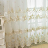 Triogift French Embroidered Lace Gauze Curtains For Living Rooms Bedrooms, With Skirt Specially Design Beige Tulle Curtains for Windows